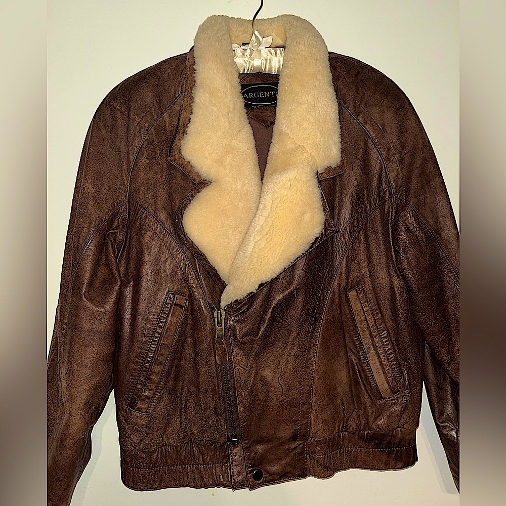 VINTAGE 100%LEATHER BROWN MOTO JACKET GENUINE MOUTON SHEARLING